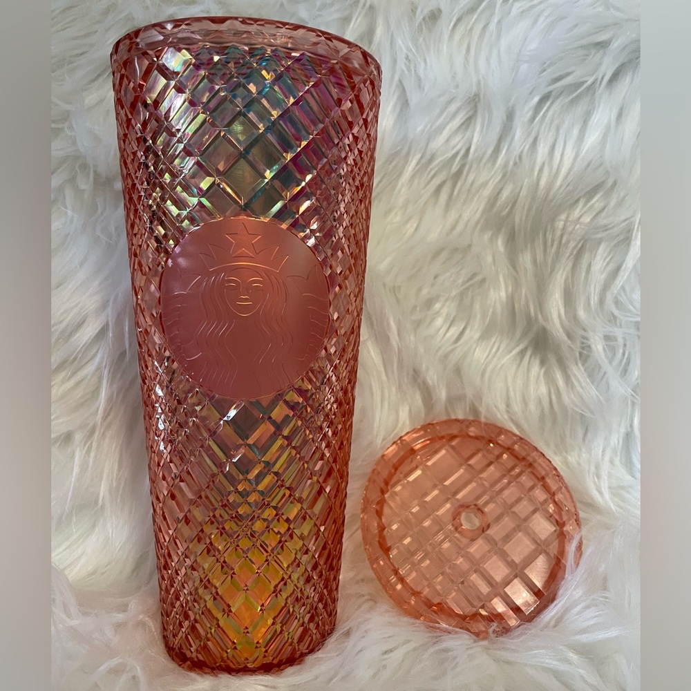 NEW NEVER USED Starbucks tumbler 24 oz venti cup bling jewel rose gold peach